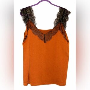Rust Orange Lace Trim Cami Top